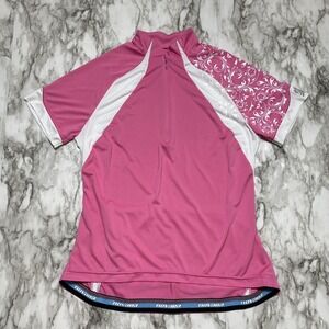 NOVARA Women Cycling Jersey Shirt Size M Pink White 1/4 Zip Short Sleeve Pockets